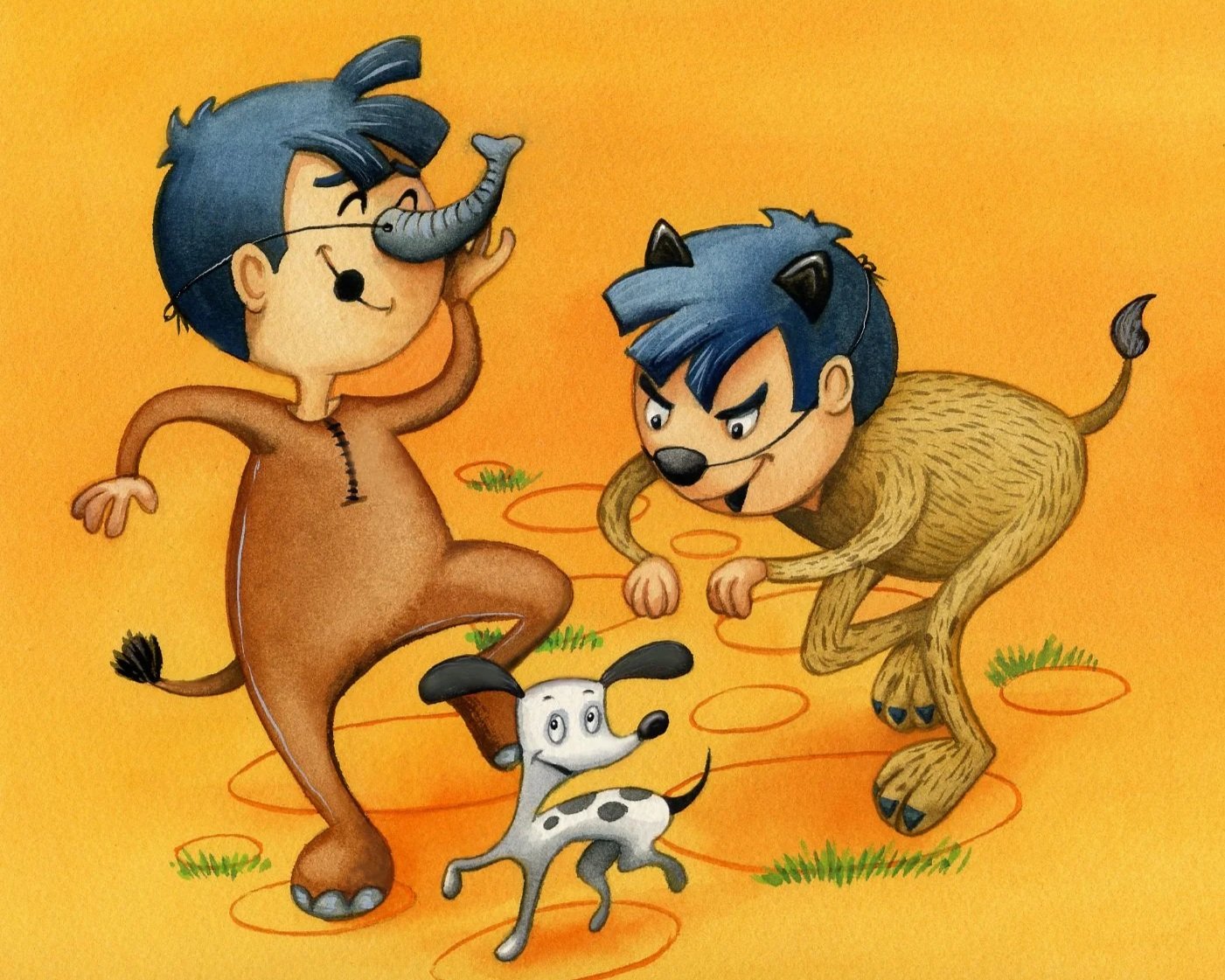 Wicked Twins (Art Exploration by Marcela Cabrera) Book Title: The Absent-Minded Toad (English version) by Javier Rondon Published in 1994, Harcourt Brace (USA) Design and illustration by Marcela Cabrera- Technique: Watercolor