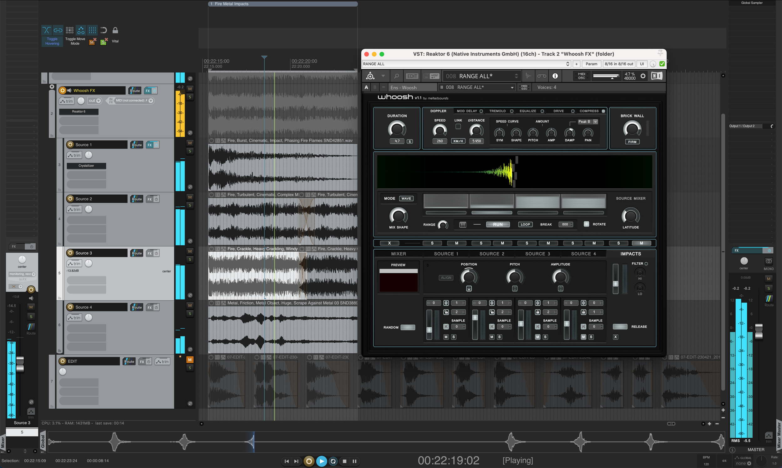Sound Design Using Live Feed into Reaktor Whoosh