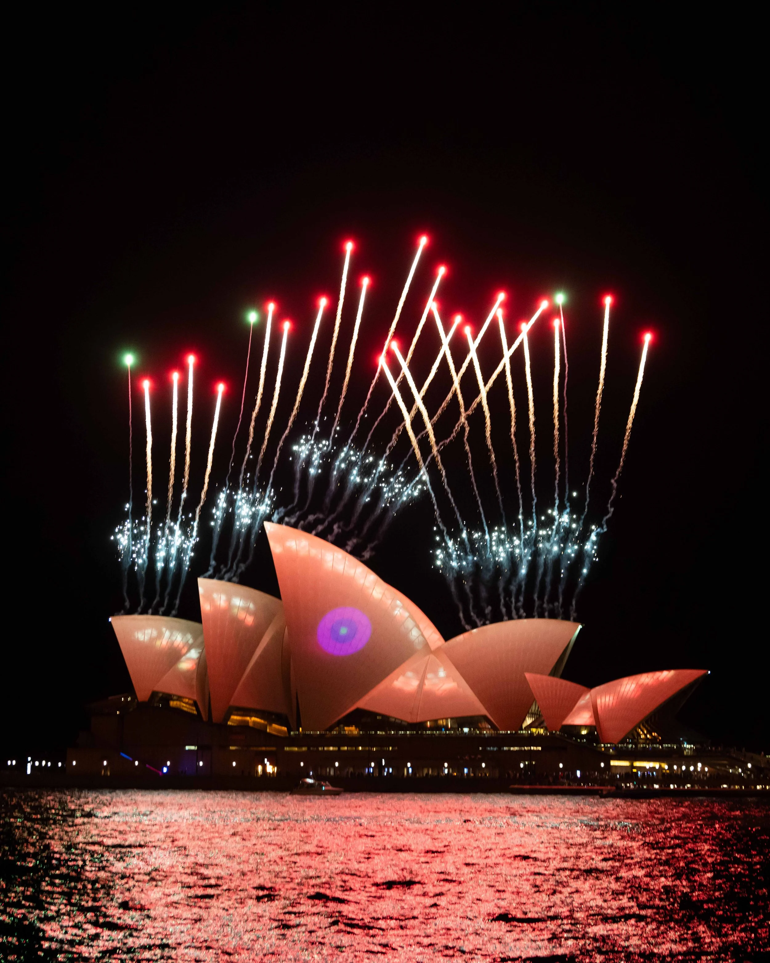 Fireworks going off at Sydney Opera House