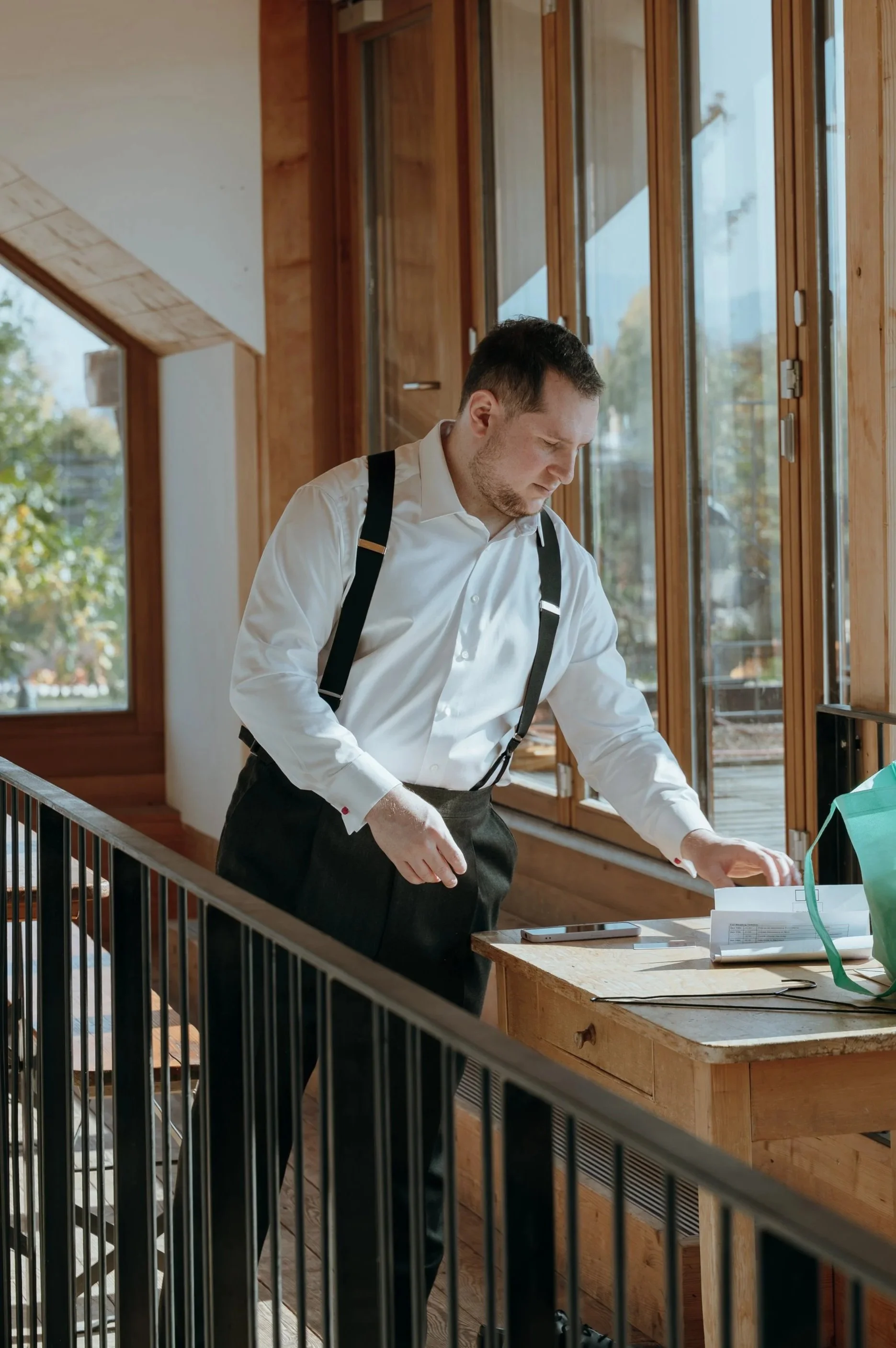 Groom getting ready before his destination wedding in Rapperswil-Jona, Switzerland