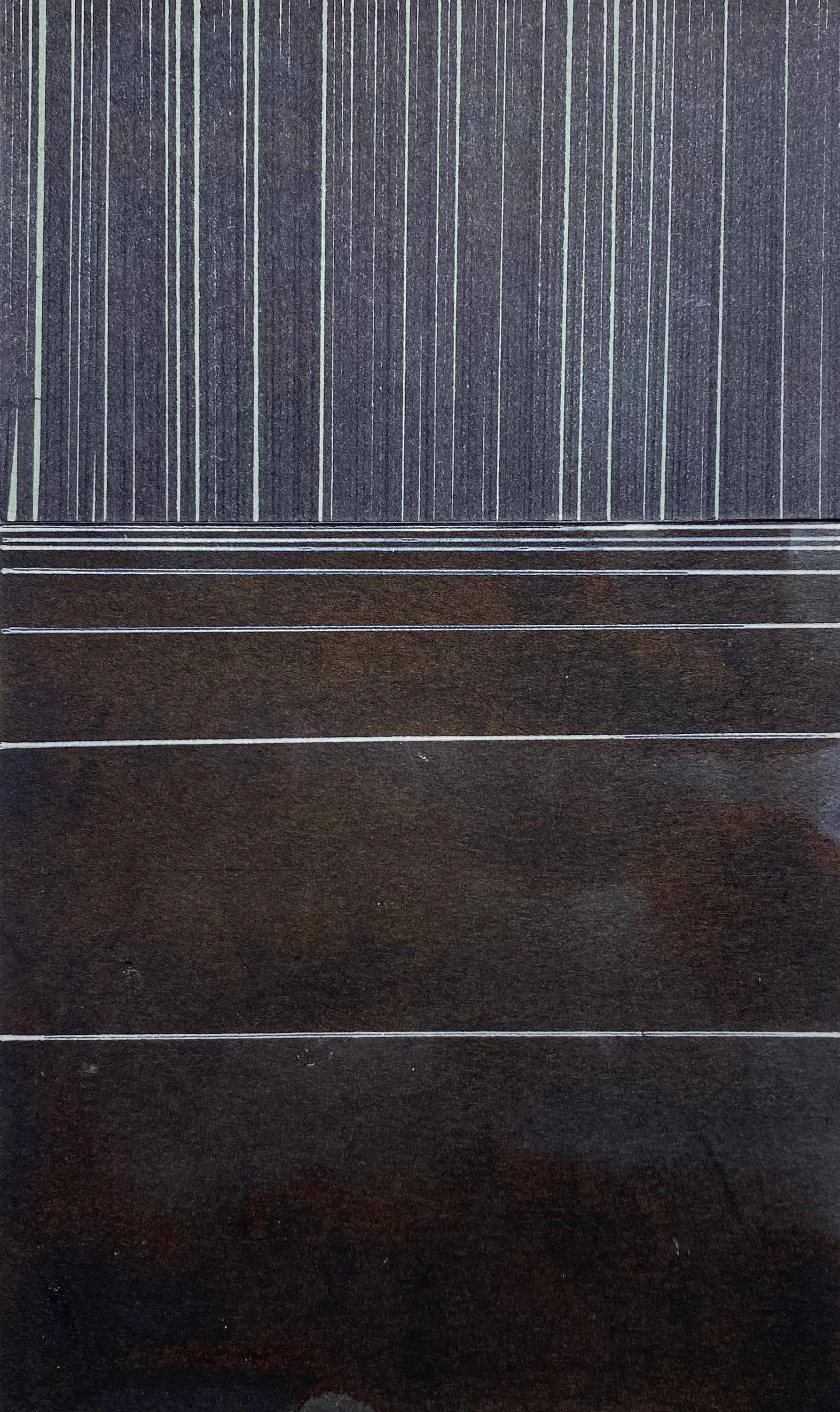 Close-up of a dark, textured surface with light-colored lines and vertical stripes.