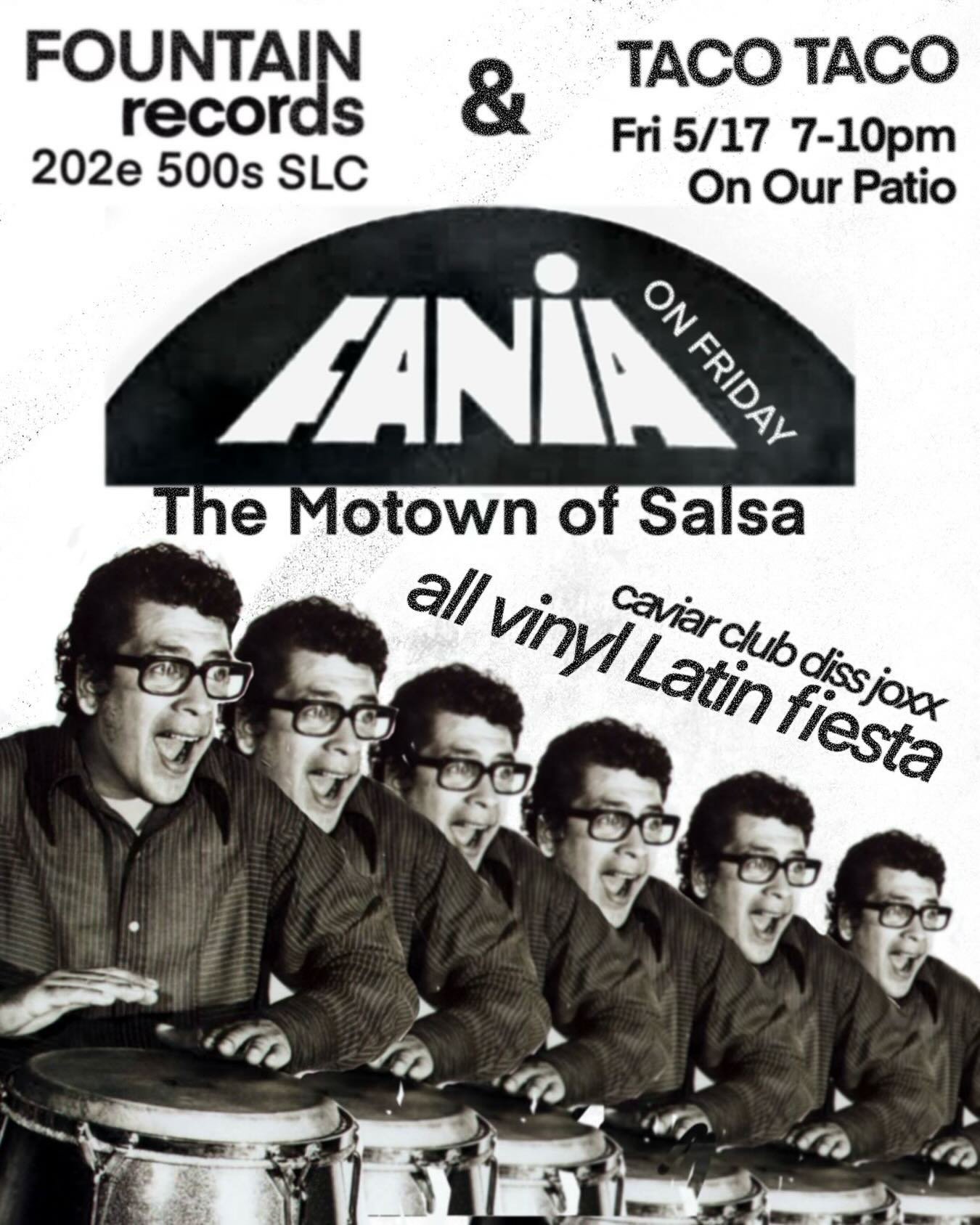 Join us for a patio jam Friday 5/17 7-10pm with @tacotacoslc and @cvrclb for a Motown of Salsa all-vinyl Latin fiesta!! 💃🪅🎉🌮