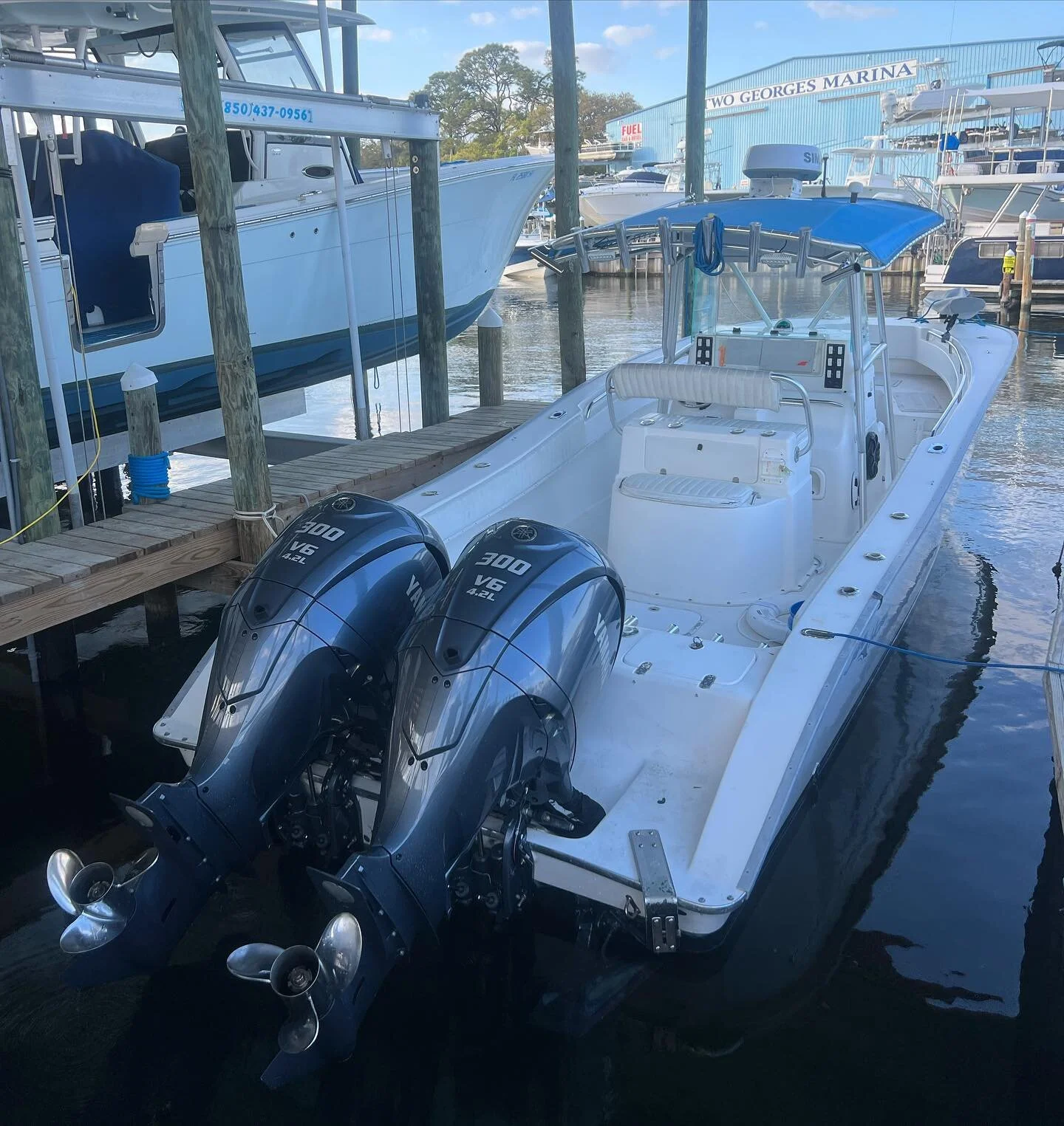 Looking good in the slip with the new engines on.  Stay tuned to book your charters for the 2023 season.