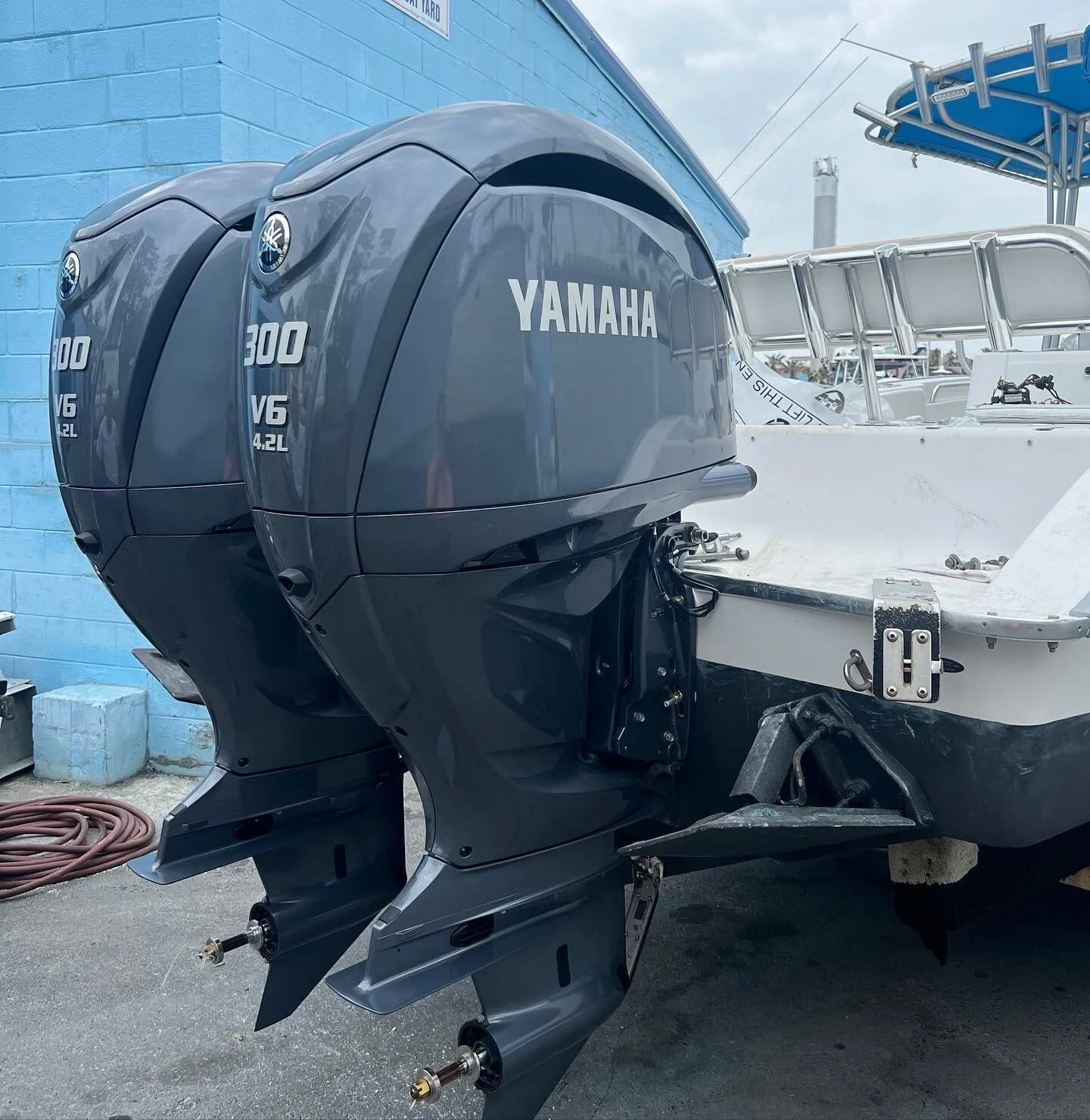 New motors are mounted, thank you @twogeorgesmarina. We are hoping to have the boat back in the water and fishing by the end of next week.