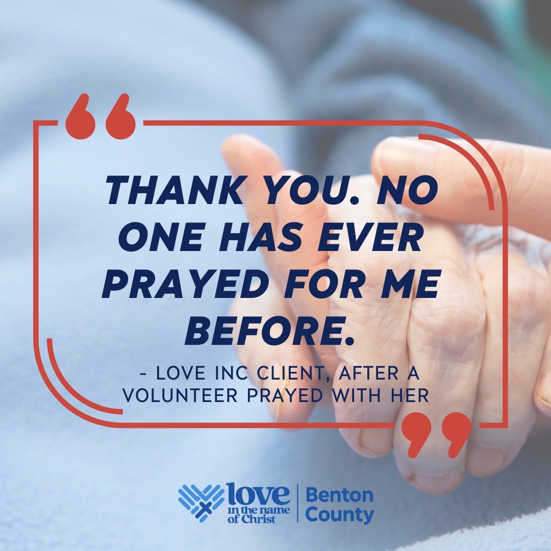 Last week, a Love INC volunteer delivered a transfer pole to an individual dealing with Parkinson's disease. She needed the equipment to help her not fall, as this is becoming a danger. He offered to pray with her before he left. She accepted and aft