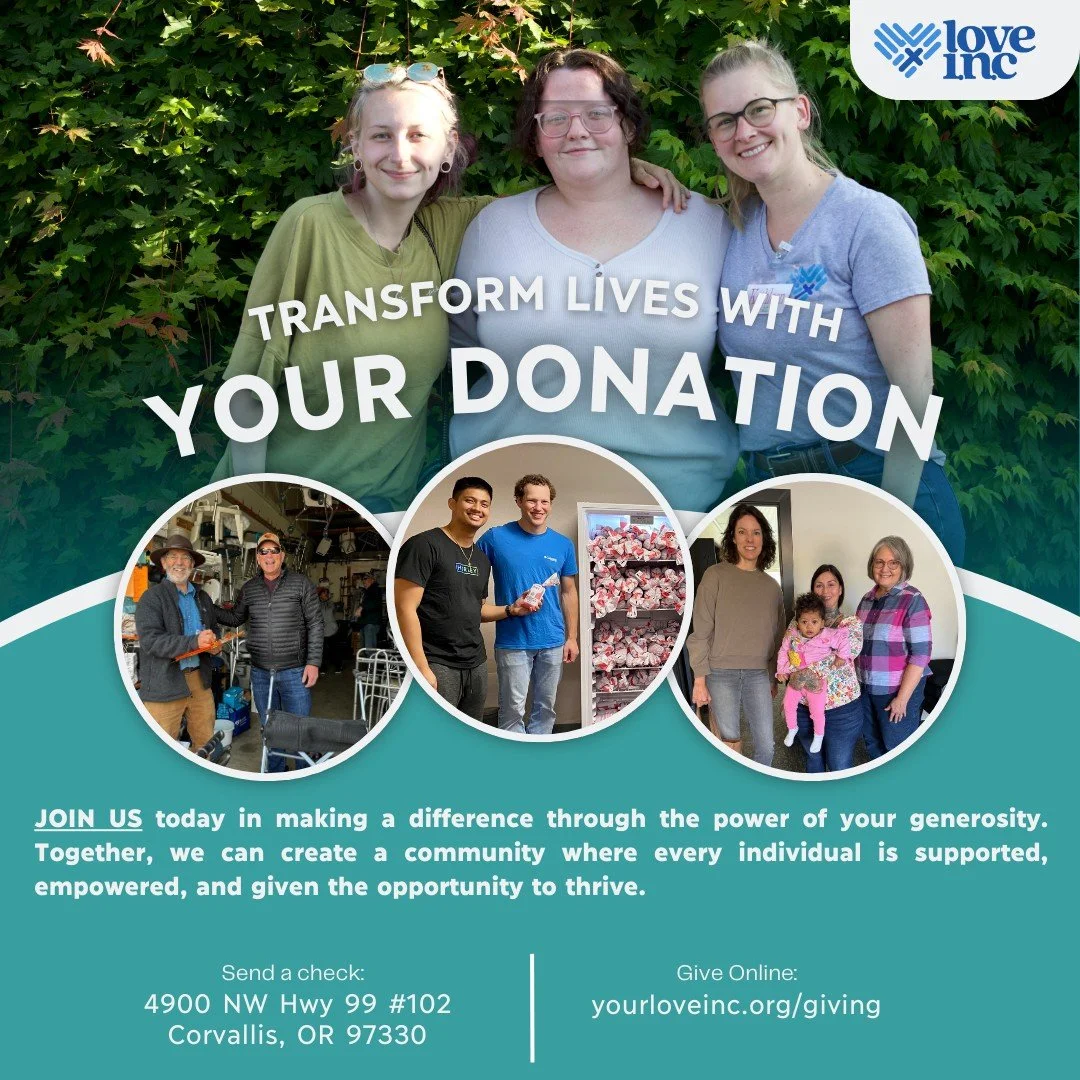 Today is #givingtuesday2025! Would you consider a year-end gift to Love INC of Benton County? Your donation will make a BIG impact: a $100 donation produces more than $1000 in goods and services infused back in the community. 

Give now: yourloveinc.