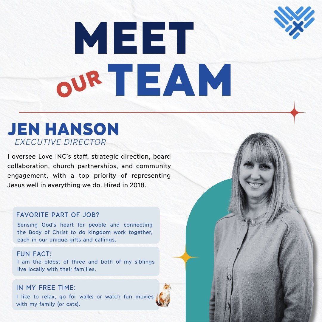 ✨ Meet the team behind the mission!

Today we're spotlighting Jen Hanson, Executive Director, and Kiley Alston, Director of Finance &amp; Development. Together, they help lead Love INC through strategic leadership, donor partnerships, communications,