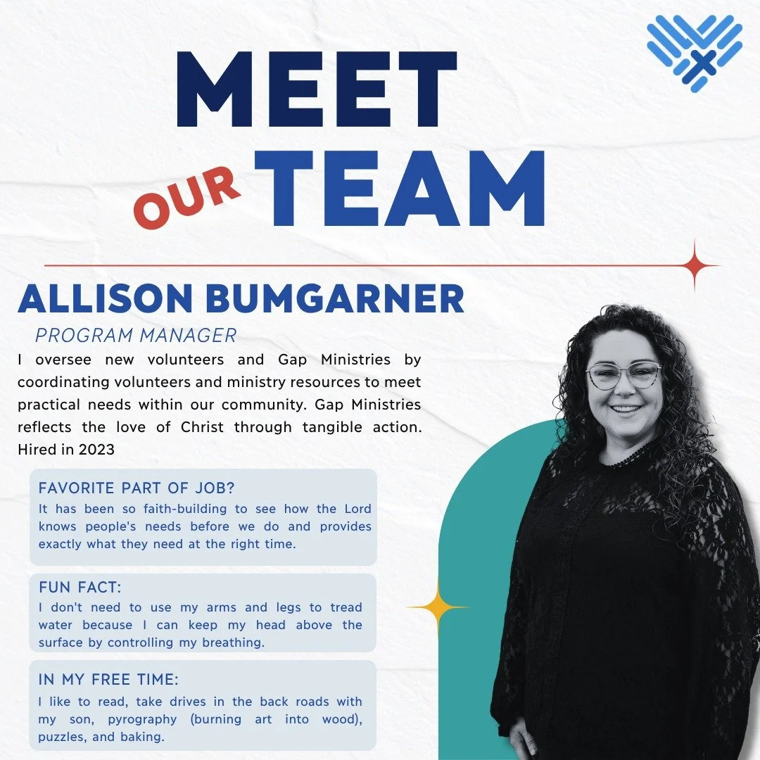 Last, but certainly not least... meet Allison &amp; Benjy! 
These two are  passionate about equipping volunteers in our Gap Ministries and Call Center, and sharing the love of Christ in practical ways!

We sure are grateful for them! 💙

#MeetTheTeam