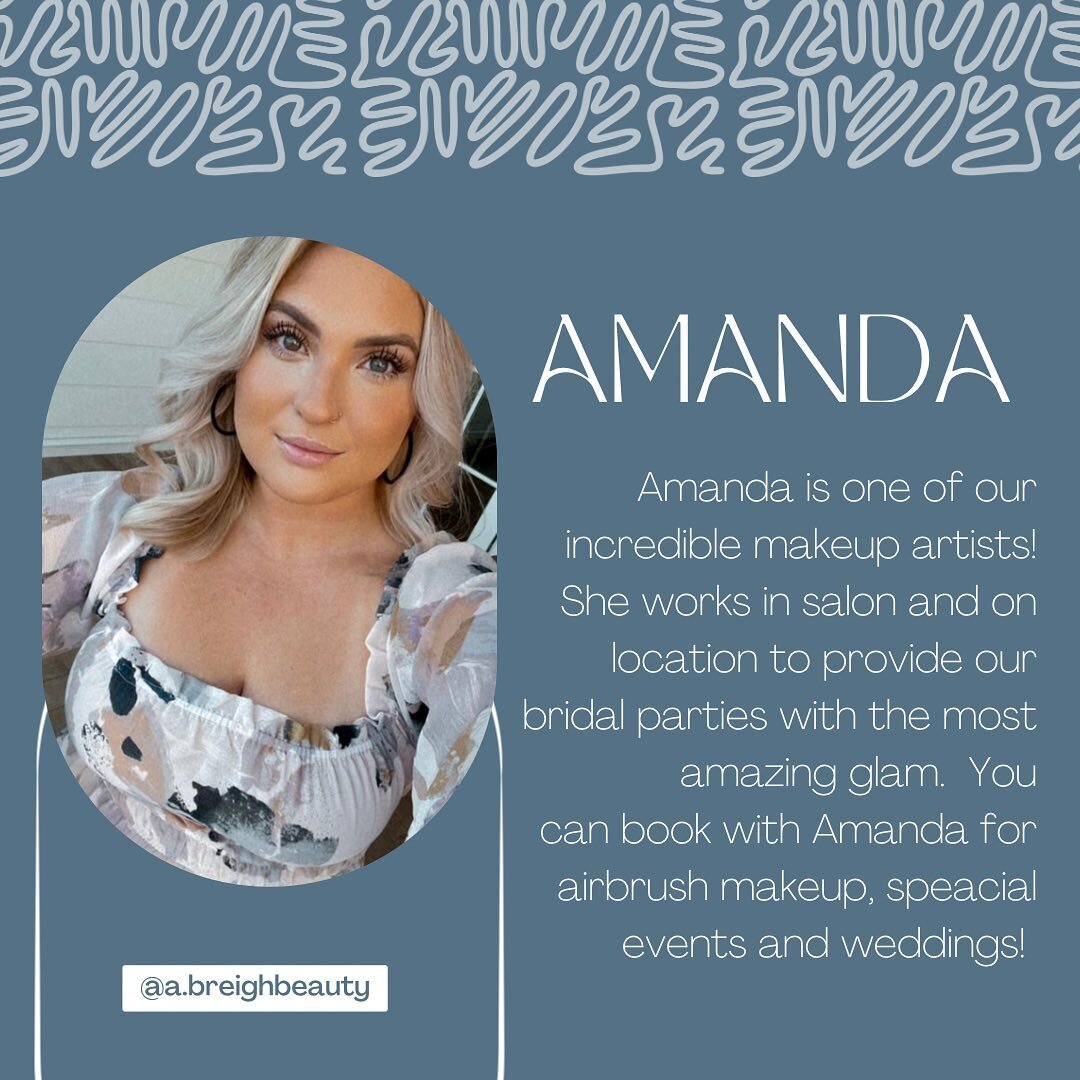 Happy Monday! This week we are putting the spotlight on Amanda! She is a talented make up artist who works with our on location team. You can find her in salon for our Disco Glam 🪩 on November 26th. 
____________________________________
#makeupartis