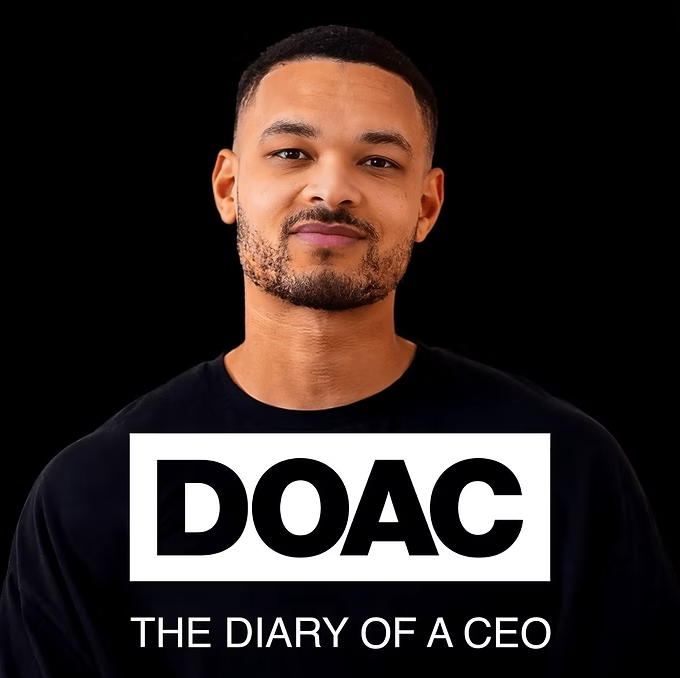 Diary of a CEO podcast cover featuring Steven Bartlett on black background.