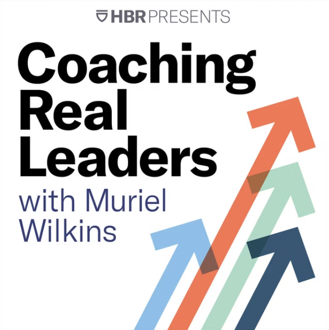 Coaching Real Leaders podcast cover with arrows and HBR branding.