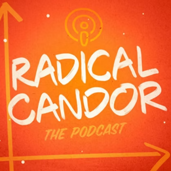 Radical Candor podcast cover in orange with hand-drawn title text.