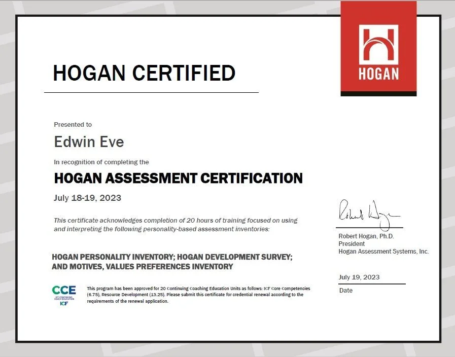 Edwin Eve Hogan Psychometric Trained Coach