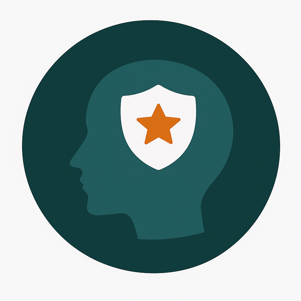 Head silhouette with shield icon representing psychological safety and high-trust leadership.