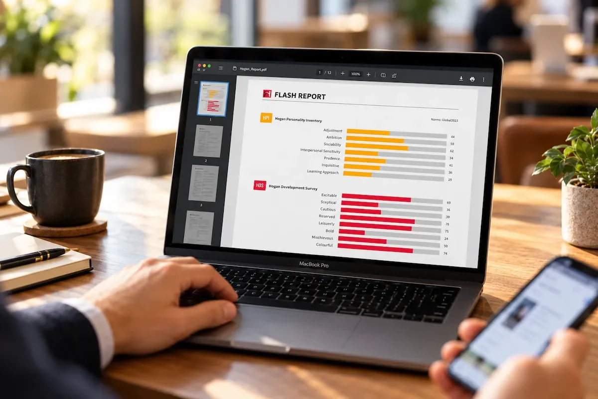 Call to action- image of example Hogan HPI and HDI on laptop screen