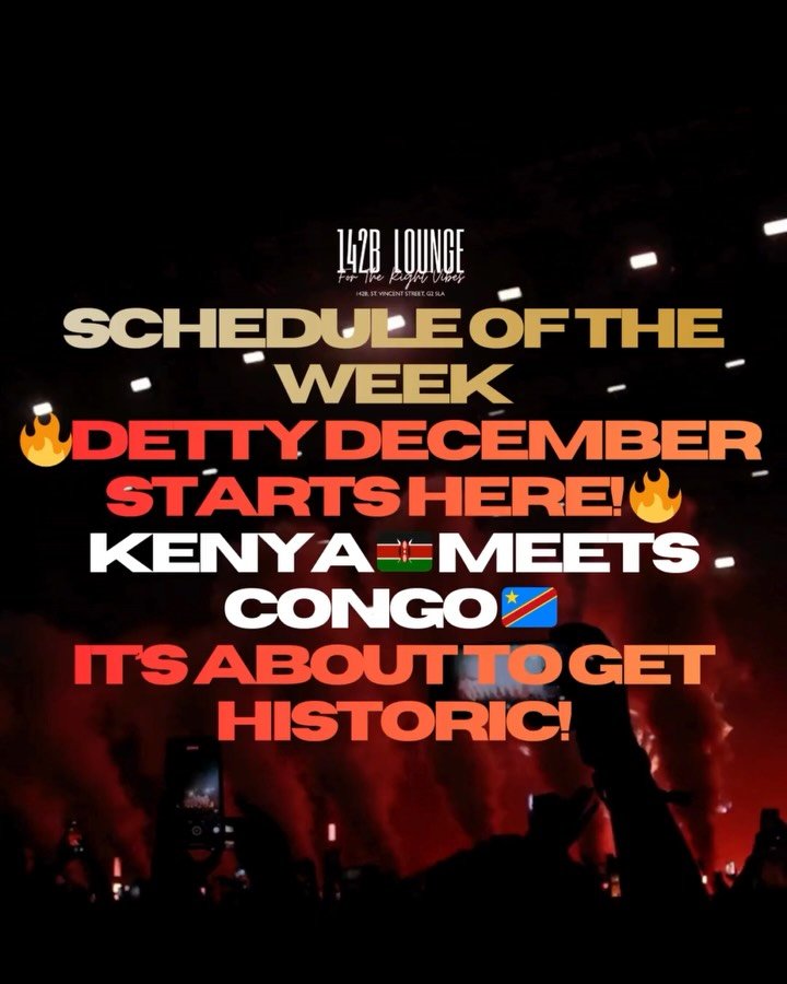 🔥 SCHEDULE OF THE WEEK IS OUT! 🔥
This week&hellip; we&rsquo;re going GLOBAL 🌍
From the BIGGEST Kenyan &amp; Tanzanian Independence Party 🇰🇪🇹🇿,
to the GRAND FINALE of Miss Africa Scotland 2025 👑,
and a legendary Sunday with Awilo Longomba 🇨🇩