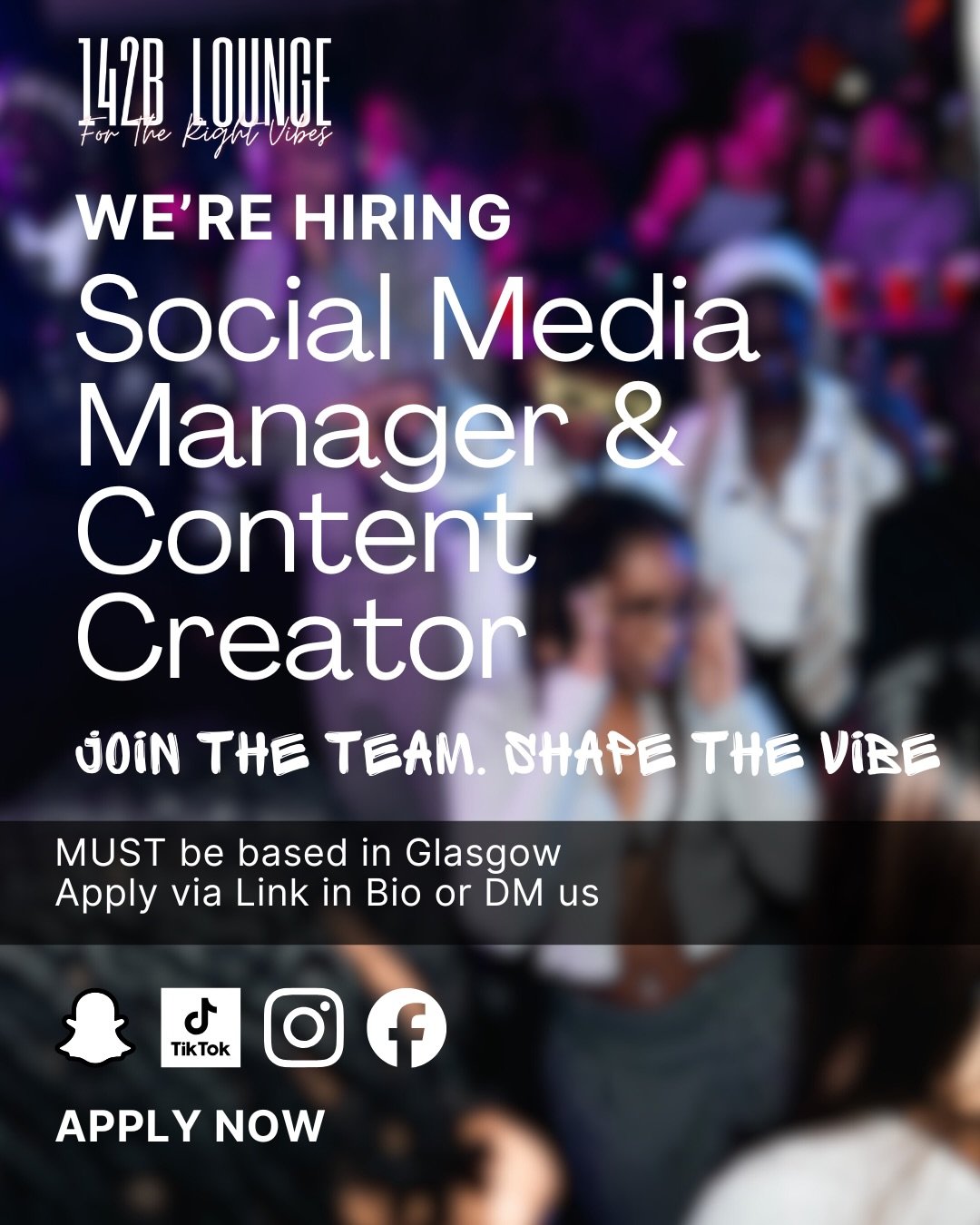 🚨 GLASGOW: WE&rsquo;RE HIRING 🚨
Want to get paid to capture the vibe? 🎥✨ We need a Social Media Manager &amp; Content Creator who lives for the front row.
The Role: 🔥 On-site filming &amp; BTS 📱 Viral TikToks/Reels 🗓️ Strategy meetings for big 