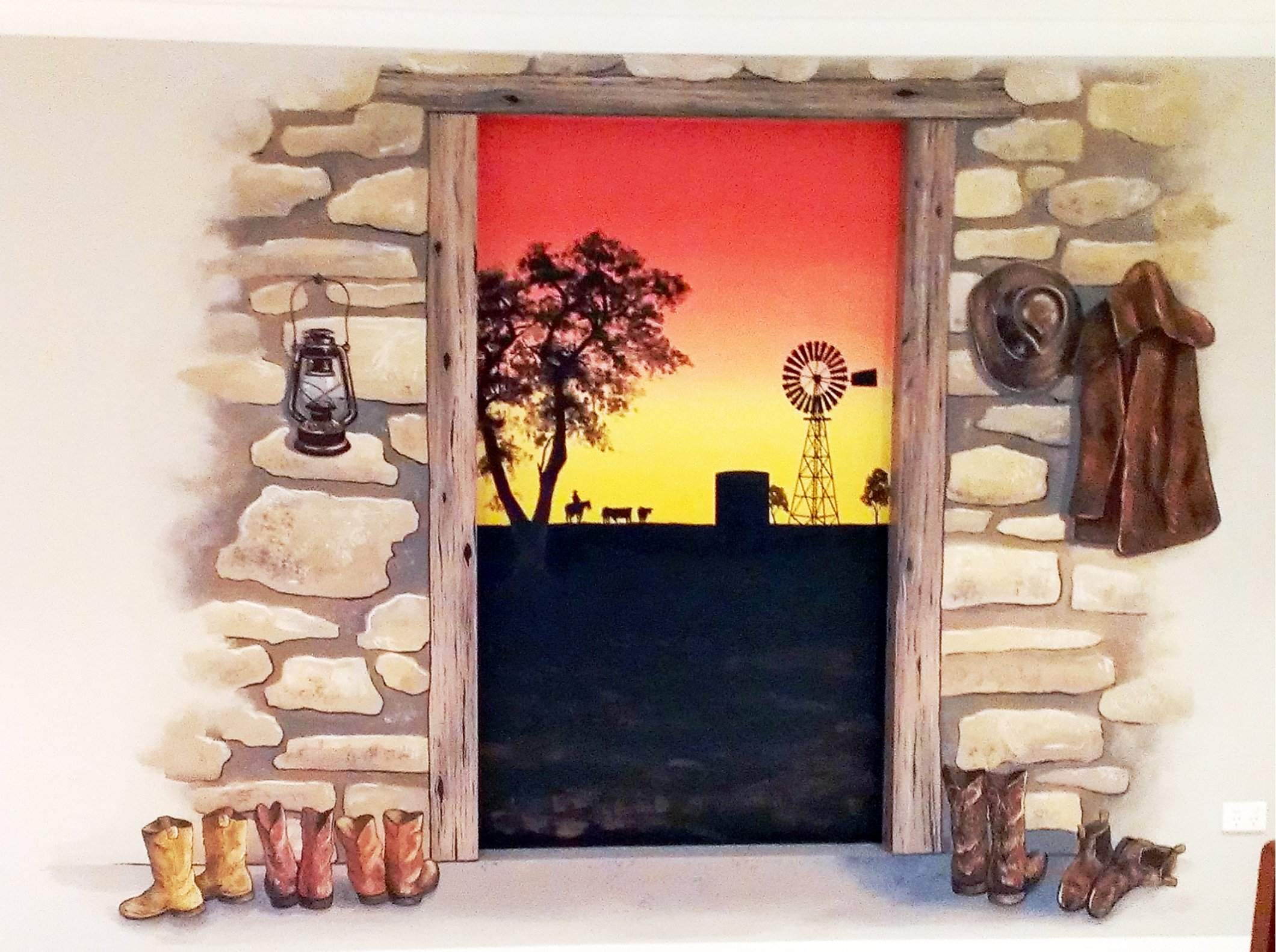 SUNSET MURAL, MURAL, HAND PAINTED SCENES, Trompe-l'œil