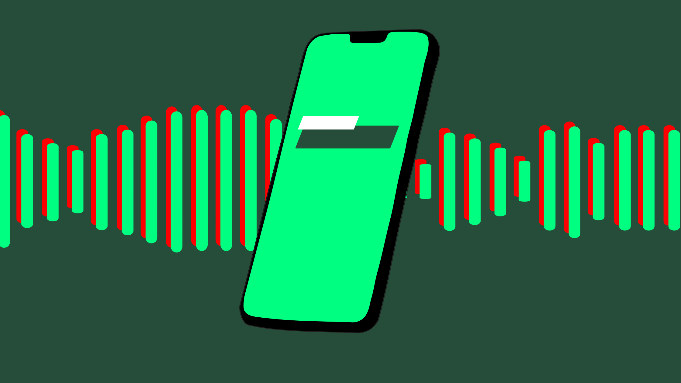 Stylised smartphone with audio waveform in the background, representing voice or audio communication.