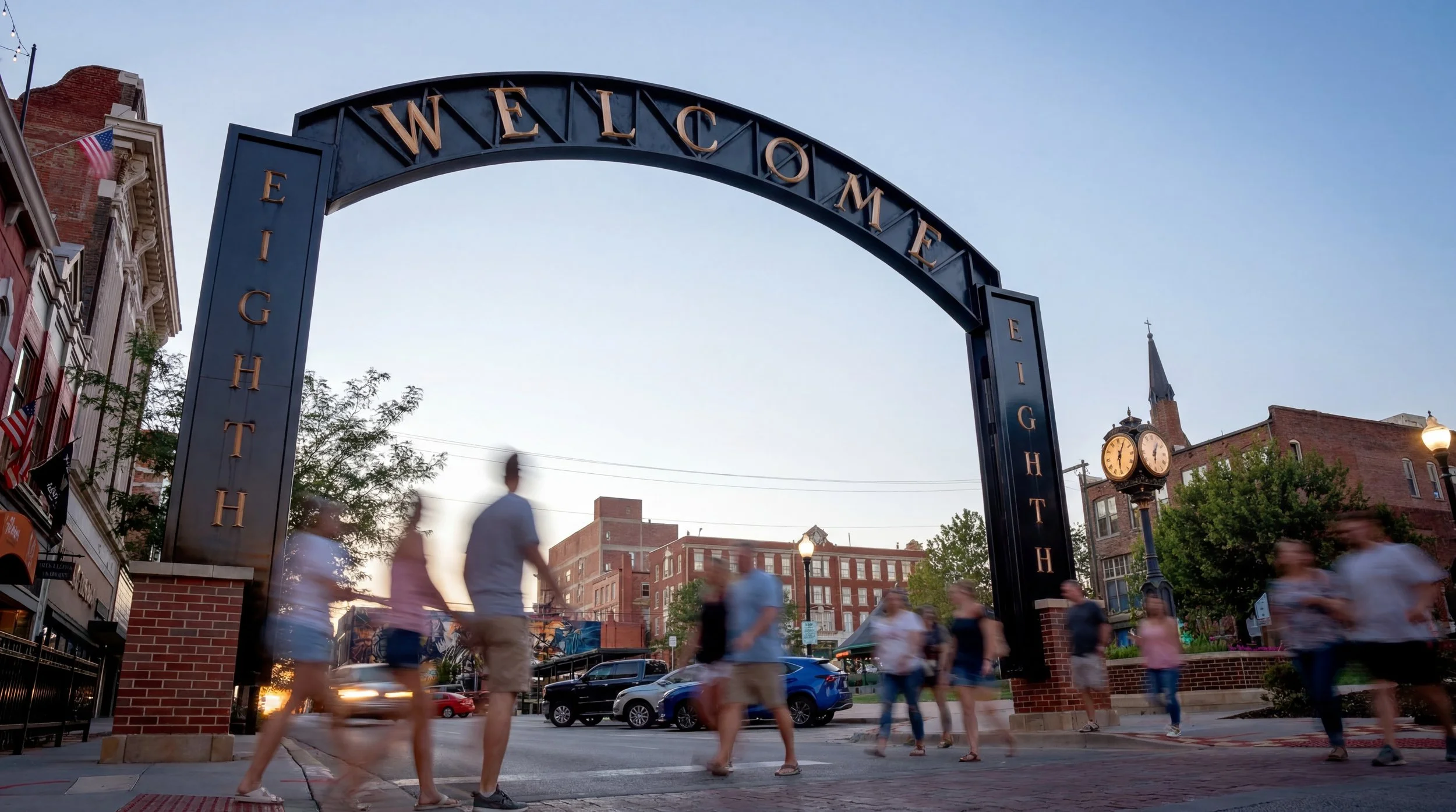 Welcome arch on Eighth Street in downtown St. Joseph, Missouri
