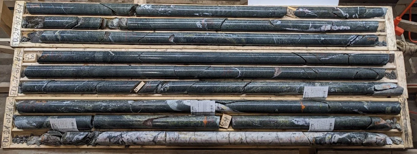 Figure 4: FDL-24-17 brecciated quartz veining w/ up to 5% sulphide in host rock fragments (64.62 m – 66.82 m downhole)