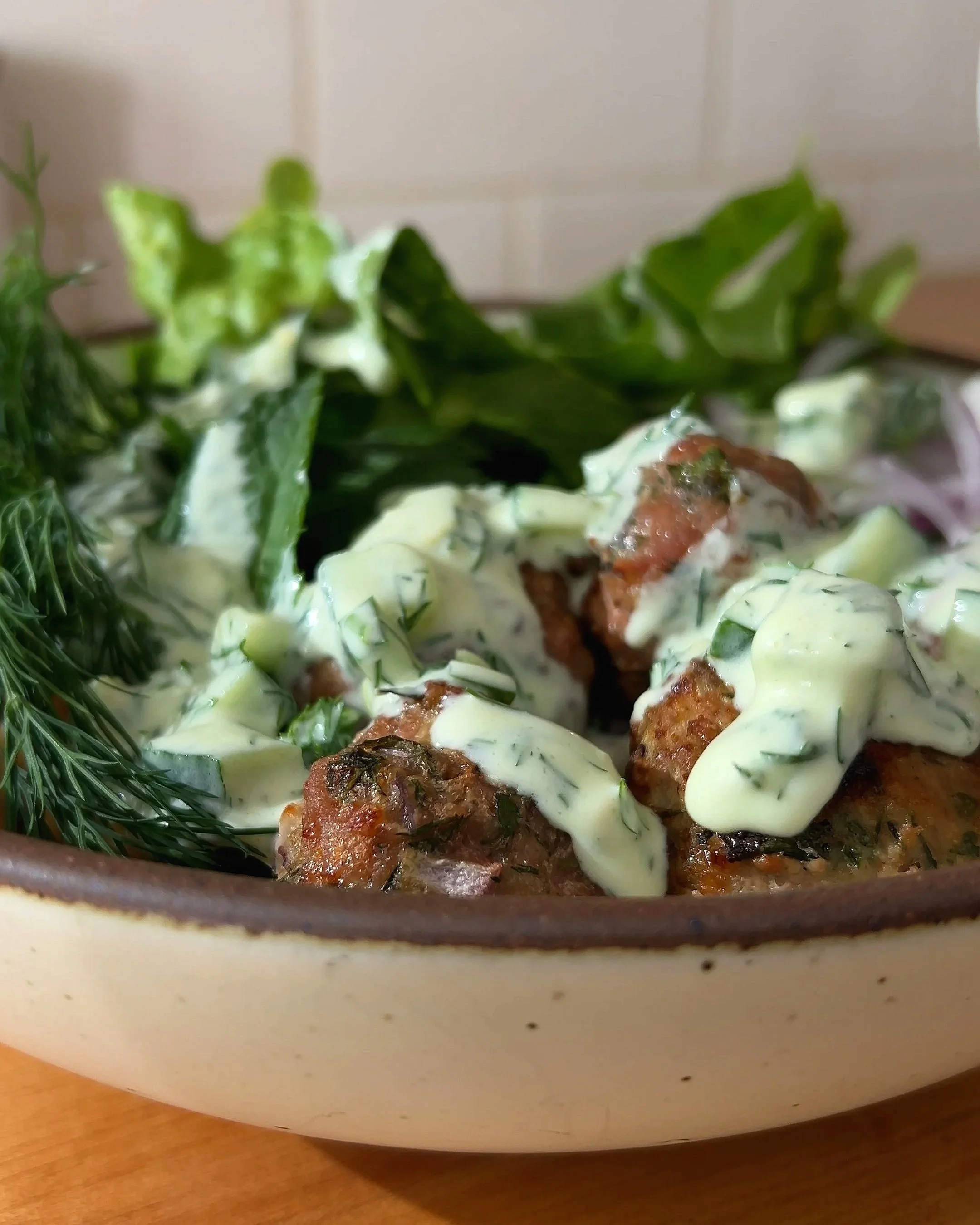 Herby Meatball Bowls with Avocado Tzatziki