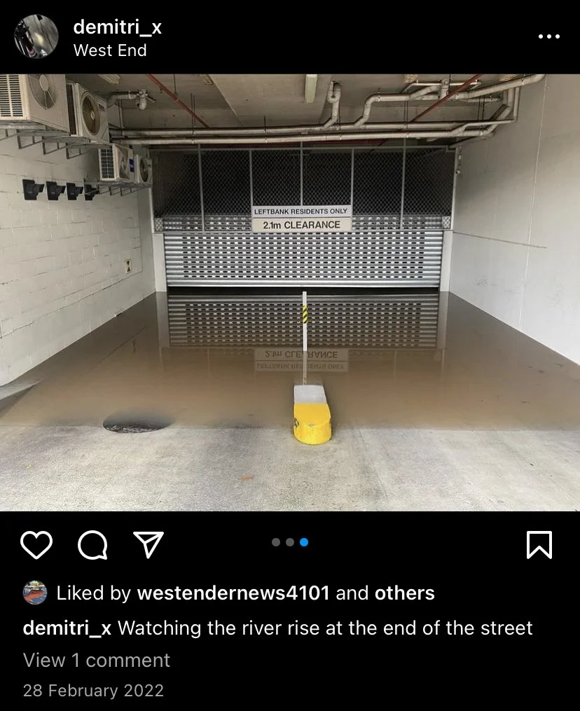 An Instagram post of a flooded carpark entrance.