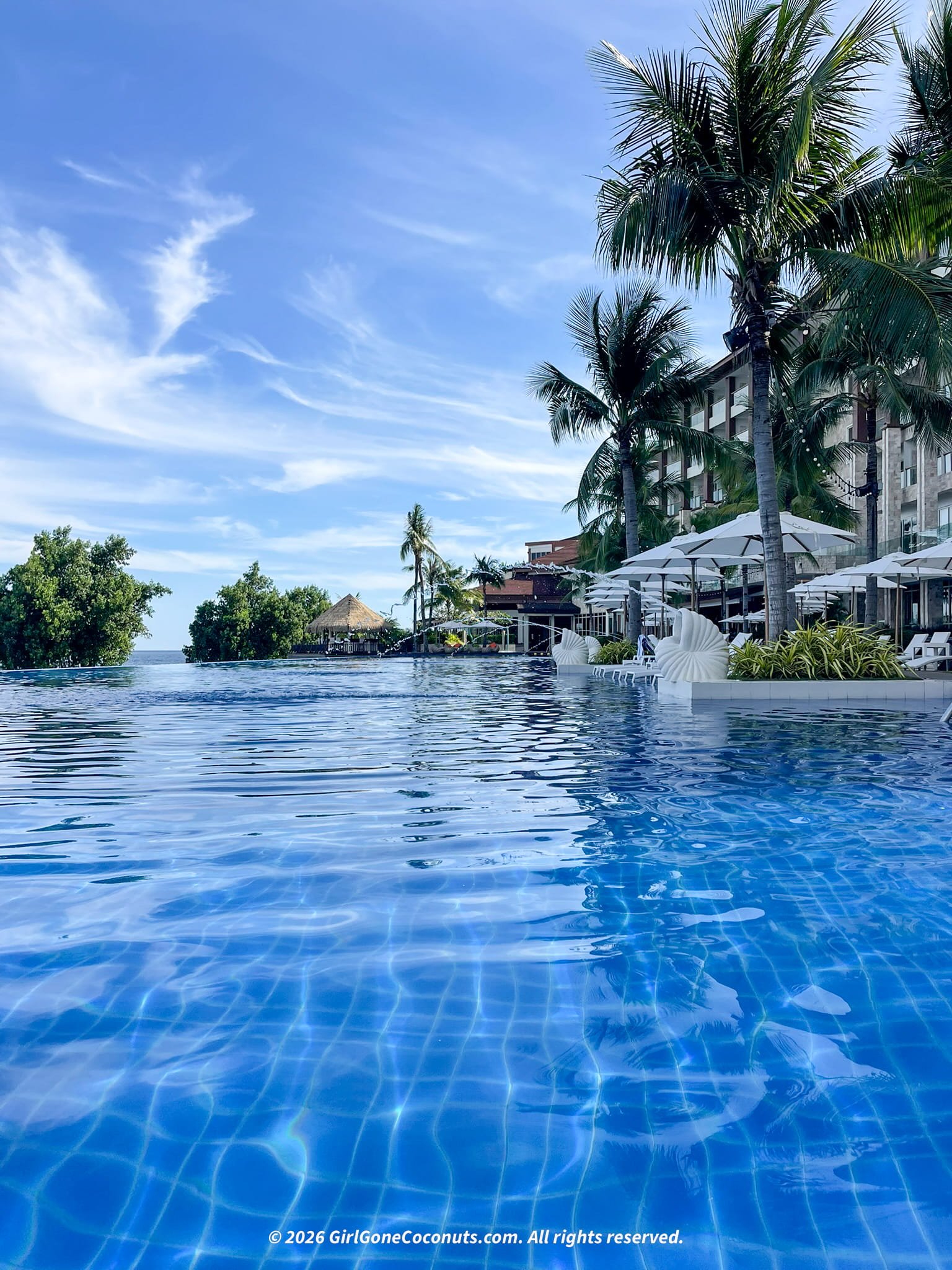 The infinity pool and fountains at Dusit Thani Mactan Cebu.
