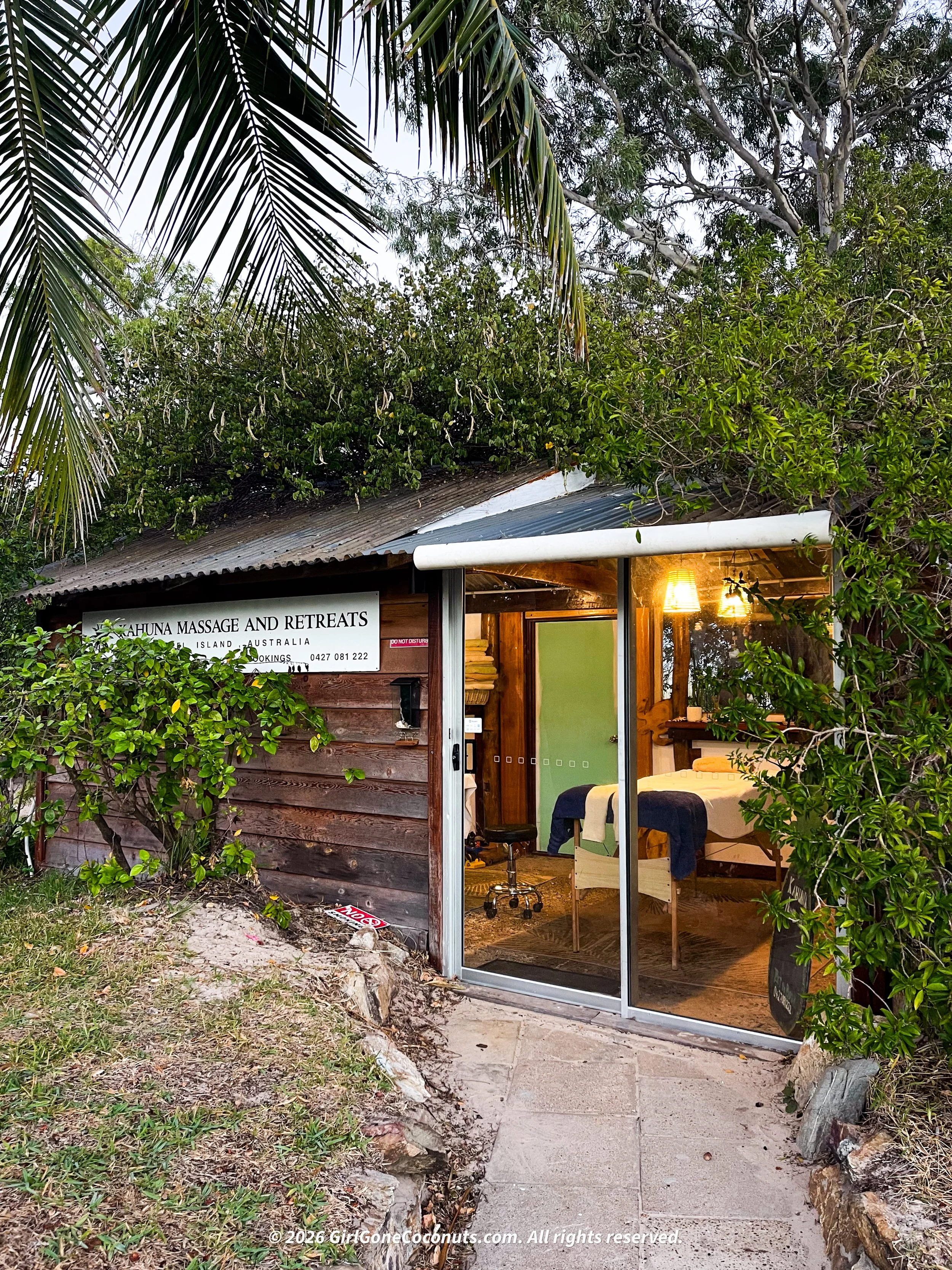 The GKI Hideaway Spa nestled beachfront amongst palm tree