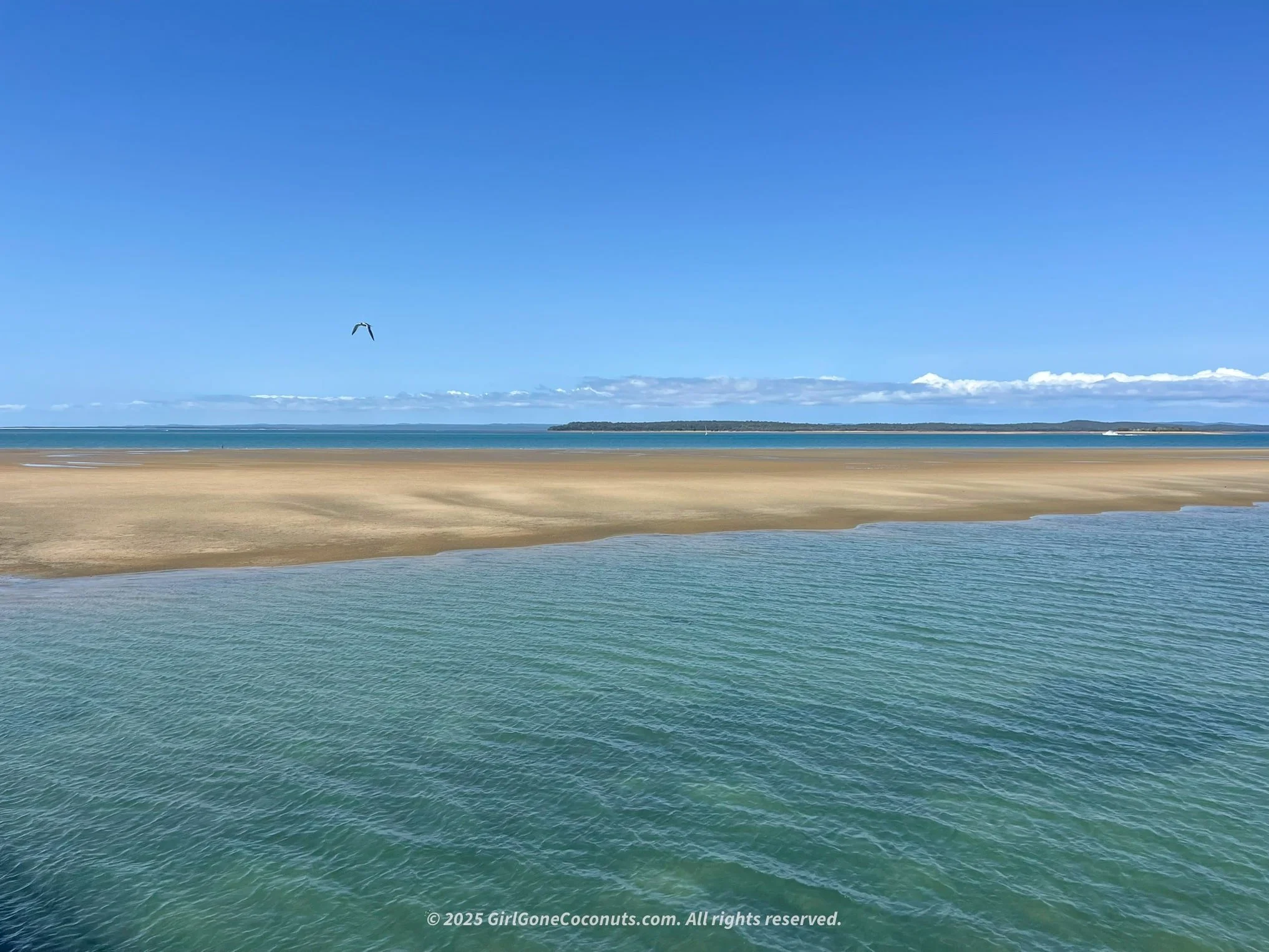 A view over Hervey Bay Beach, the famous spot for whale watching and swimming with the whales.