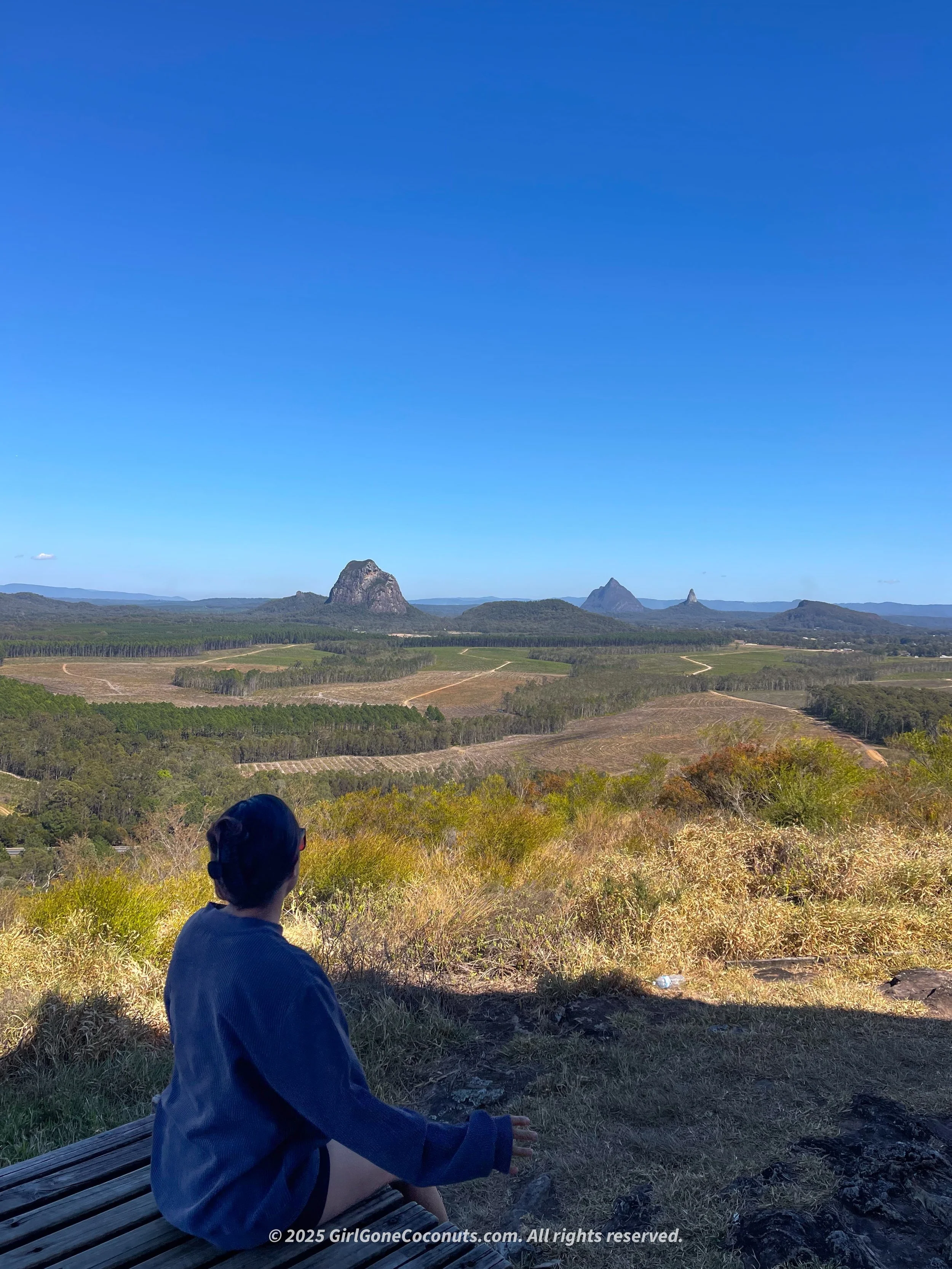 Enjoying the scenery of the Glass House Mountains, a must-do day trip from Rainbow Beach.