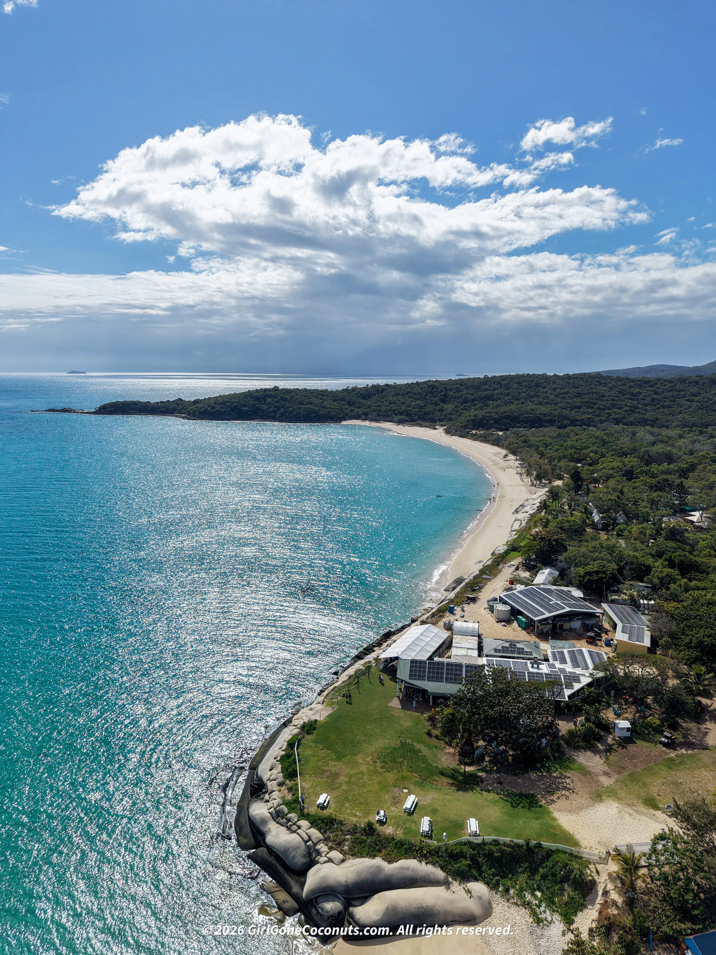 An aerial view over Great Keppel Island and the GKI Hideaway Resort.