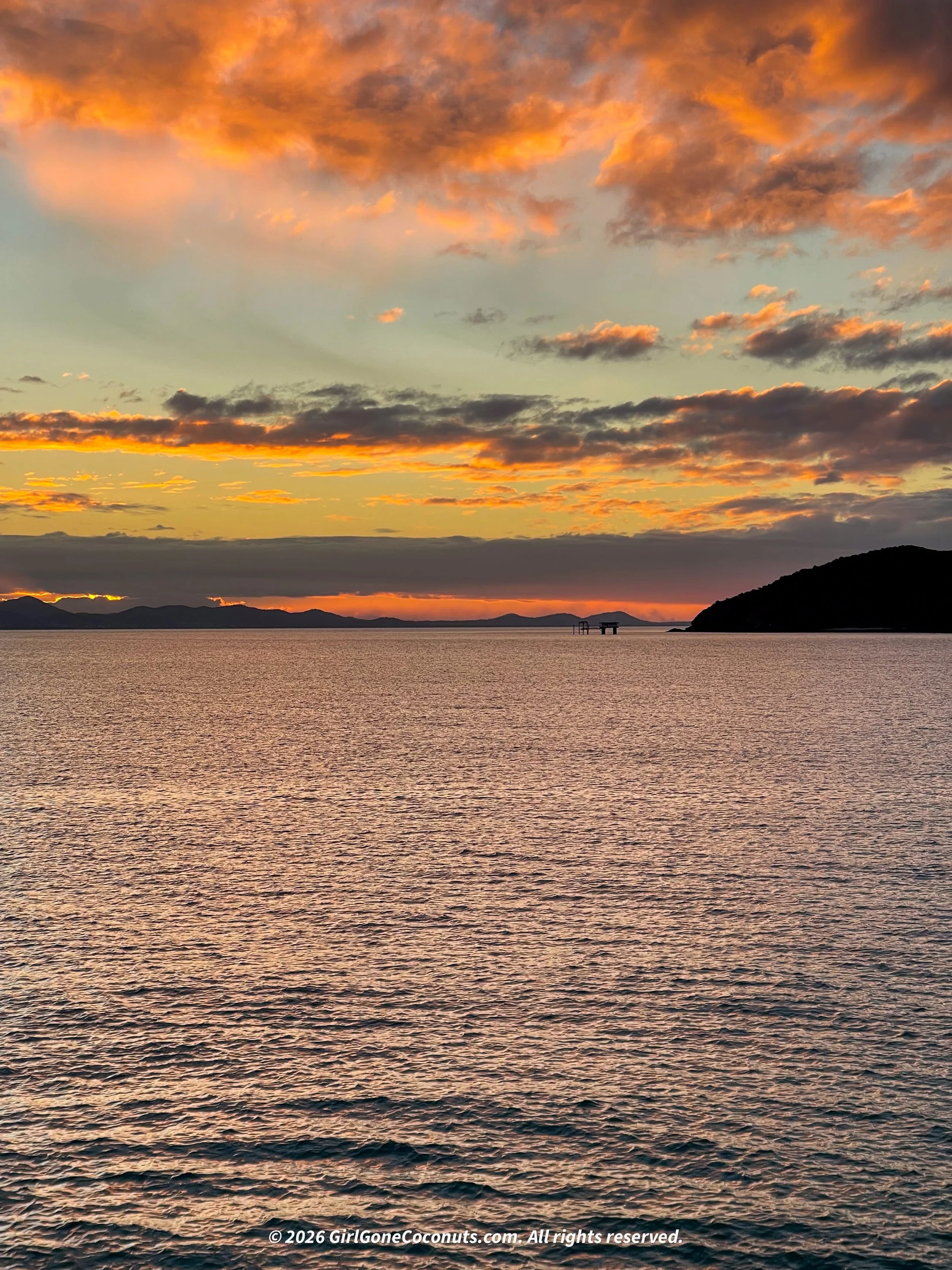 The sunsetting in front of GKI Hideaway Bistro on Great Keppel Island.