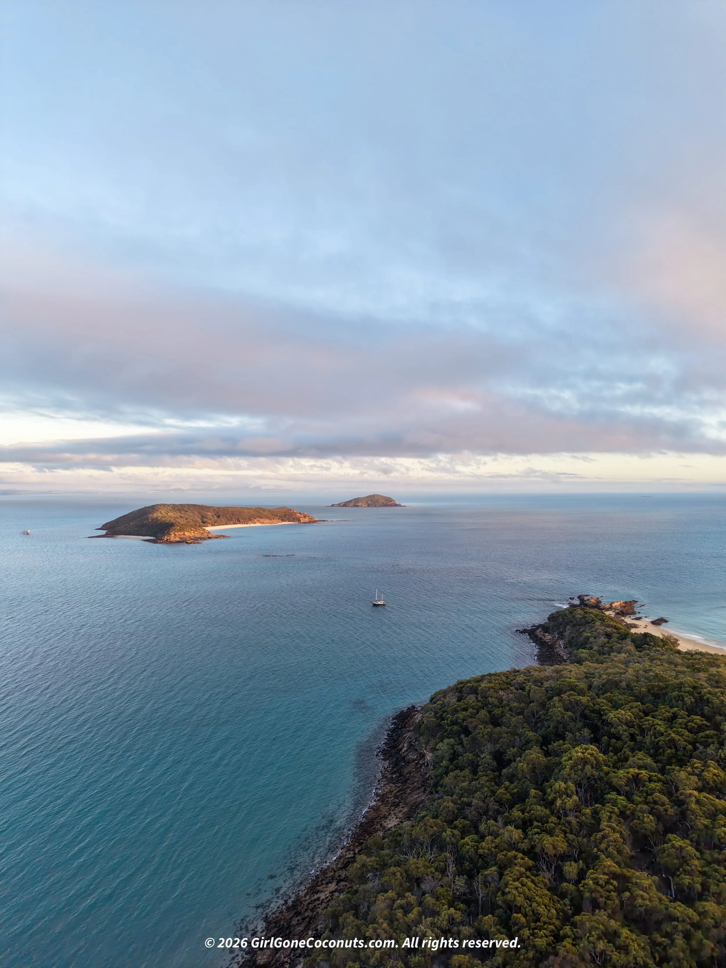 A beautiful aerial view over Great Keppel Island and its nearby islands.