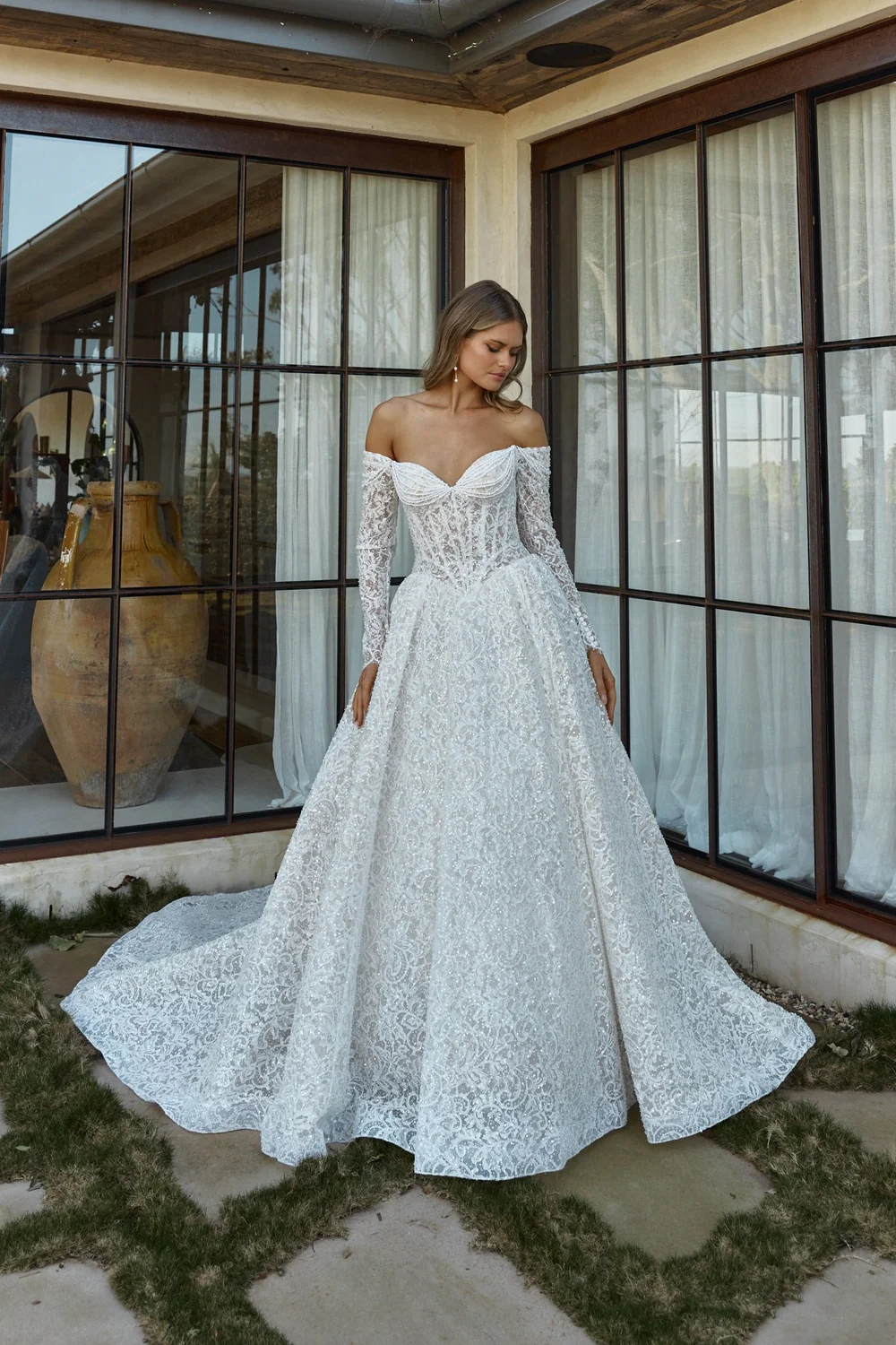 Brie by Maya Bella bridal. Lace sweet heart wedding dress with detachable  sleeves. A-Line lace bridal dress.  Bride + Winter
