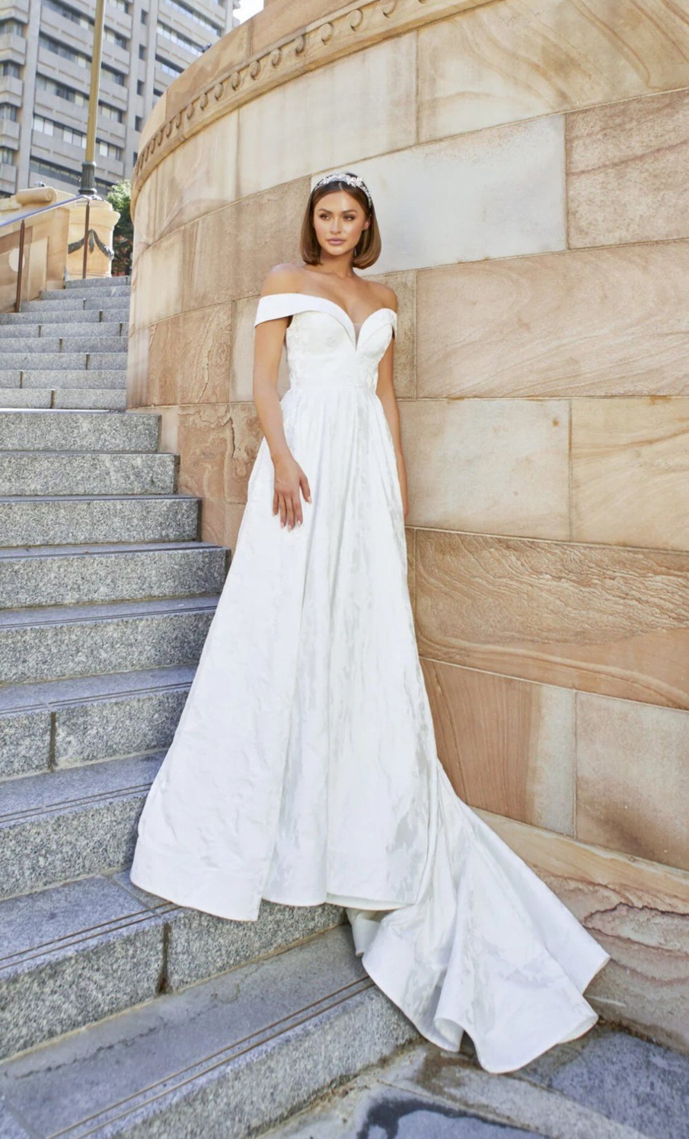 off the shoulder wedding dress nz Andrea and Leo -CD860W Floral Applique Wedding Gown 14 / OFF White