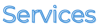 Blue and white text saying services
