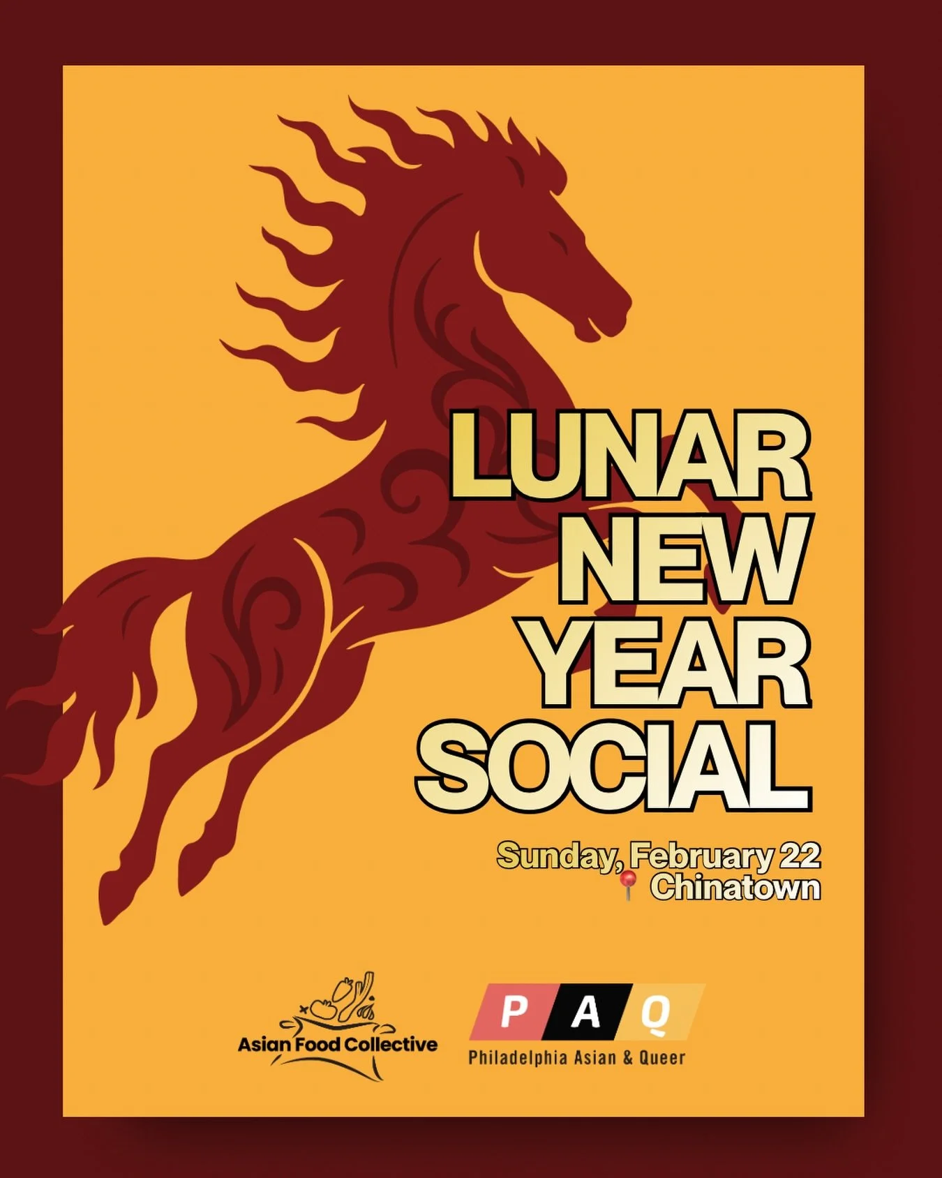 Come celebrate Lunar New Year with Asian Food Collective and @phillyasianqueer! 

We'll be hanging out at Chinatown for the @philadelphiasuns Day Parade on Sunday, February 22. 🐎🧧

We will gather in front of Ebisu at 10:30 and head over to the para