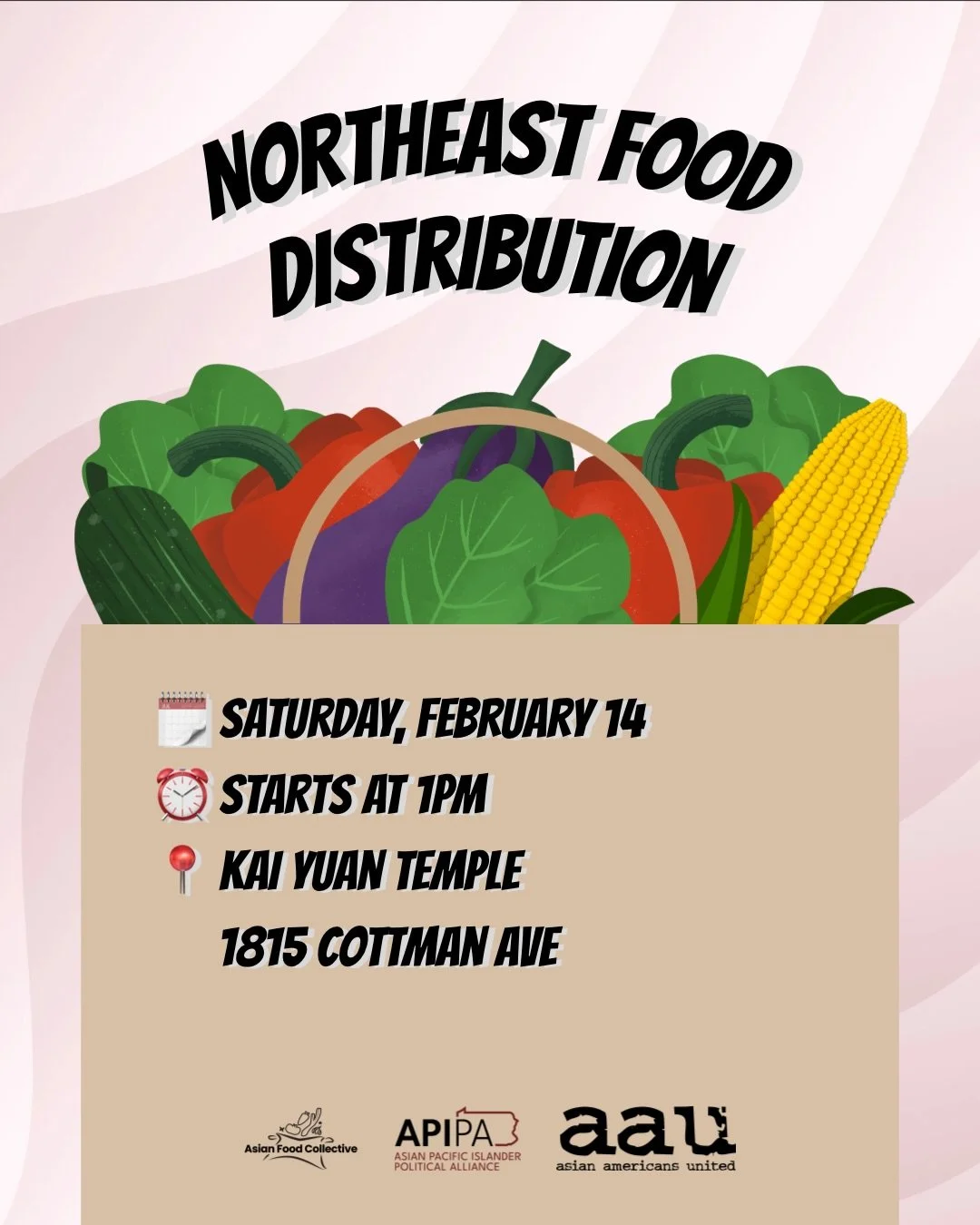 We're back with another food distribution in partnership with @apipennsylvania &amp; @asianamericansunited! We will be distributing culturally relevant groceries for community members in Northeast Philly on Saturday, February 14. 🫰💕

Thank you to @