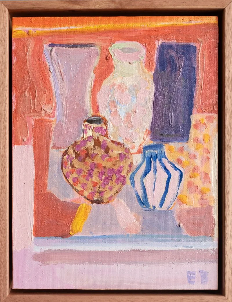 "Collection of Objects" oil on linen board framed, 15 x 20cm Available through AK Bellinger Gallery