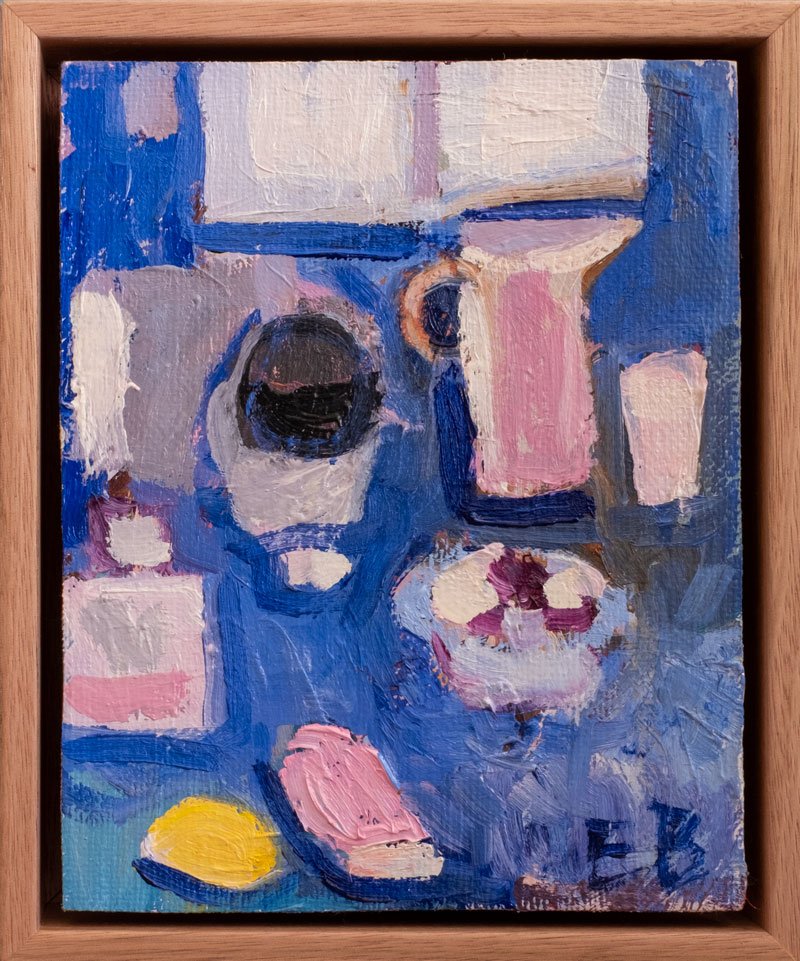 "Small Objects" 2025, oil on linen board framed, 10 x 15cm Available through AK Bellinger Gallery