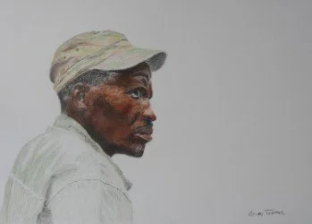 Game Scout Sgt Magocha. Over five decades of anti-poaching work and protection of rhino in Zimbabwe. Now retired. 
Faber Castell Polychromos pencils on Fabriano Academia paper. 