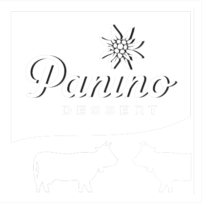Logo "Panino Dessert" avec une fleur stylisée et des silhouettes de deux vaches.