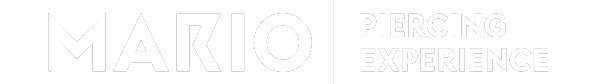 Logo avec le texte "Mario Piercing Experience" sur fond noir.