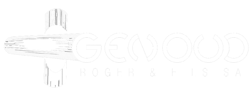 Logo "Genevood Roger & Fils SA" avec représentation stylisée d'une bûche de bois et texte en lettrage moderne.