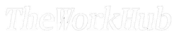 Logo avec le texte "TheWorkHub" en style de police moderne.