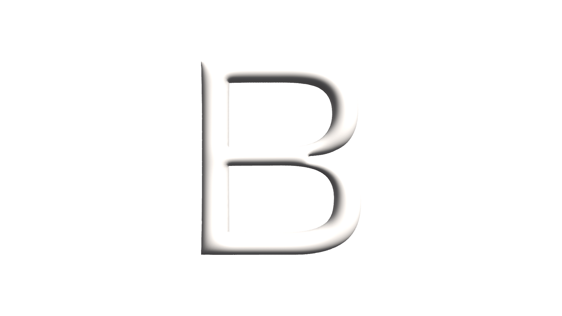 A white glowing letter B on a black background.