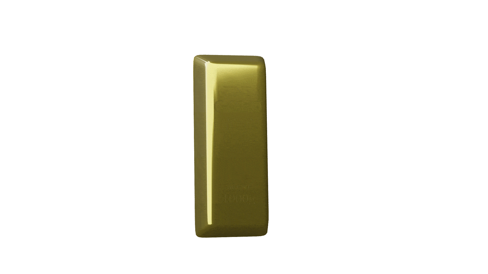 Gold-colored modern rectangular device or object with a vertical illuminated line against a beige background.