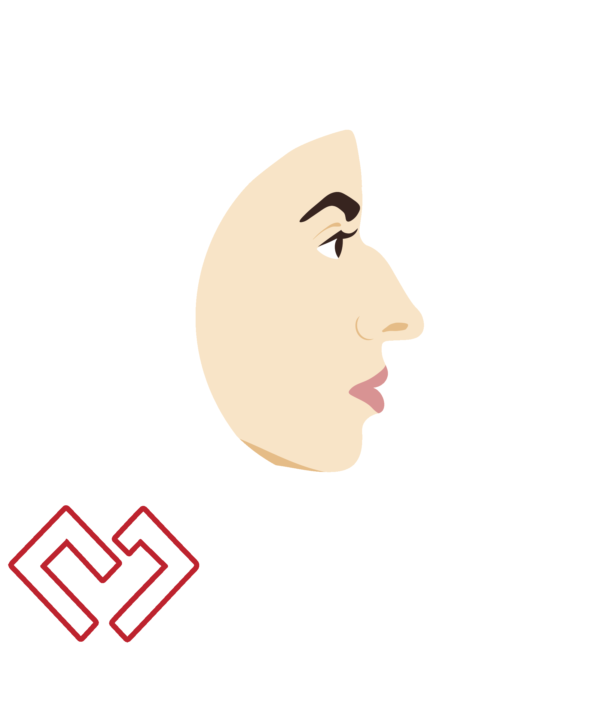 Logo for Rhinoplasty by Mantalos Plastic Surgery featuring a side profile of a woman's face and a red geometric design.