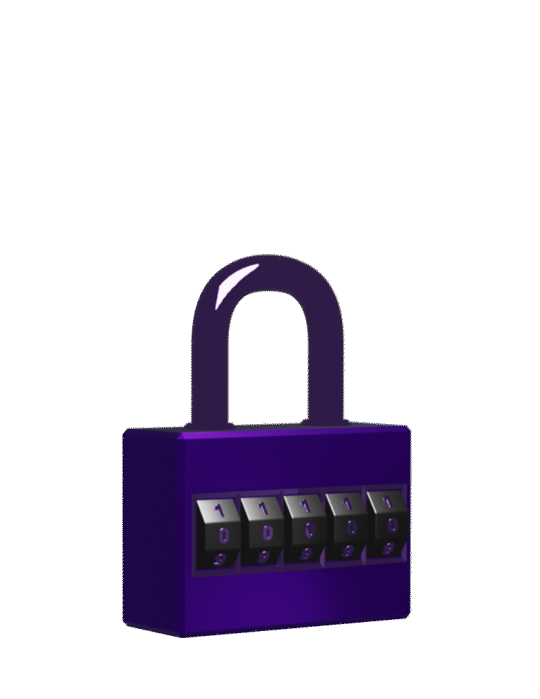 A purple combination lock with a four-digit dials.